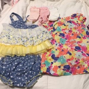 6-9 M girls clothes ( dress/ 2 piece set / socks